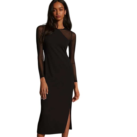 Dolan Left Coast Collection Dresses & Skirts - Dolan Left Coast Women's Black Mesh Sheer-Sleeve Sheath Midi Dress‎ Size XS
